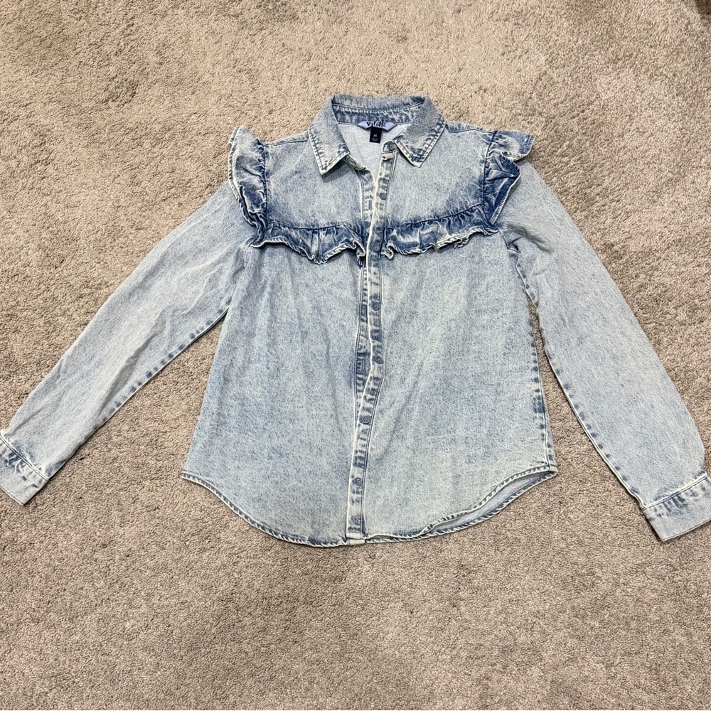 Vylette Ruffled Denim Button-Up - Picture 1 of 4